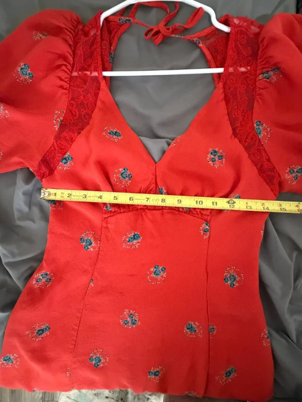 Free People Mockingbird Open Back Mini Dress Red Floral - Picture 7 of 16